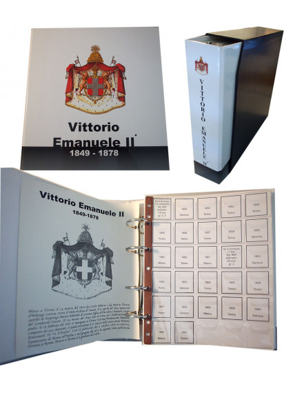 Raccoglitore a 4 anelli per tutte le monete di Vittorio Emanuele II 1849 - 1878